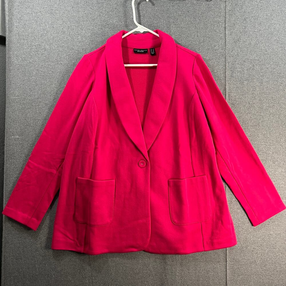 Susan Graver Weekend Regular Marina Knit Blazer Rich Fuchsia Size 1X